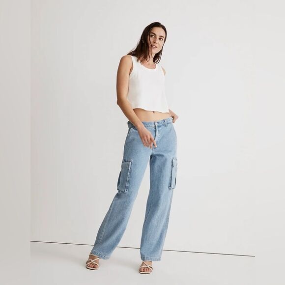 Madewell Low-Slung Straight Cargo Jeans Size 33 in Coleman Wash NWT - Picture 2 of 10